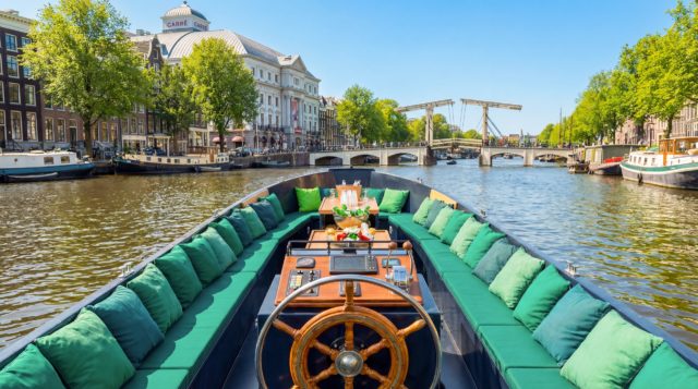 View from a tugboat on the Amstel in Amsterdam